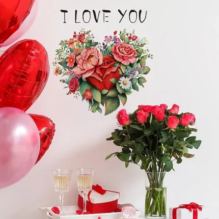 Valentine's Day I LOVE YOU Rose Flowers Living Room Bedroom Home Decoration Wall Decal