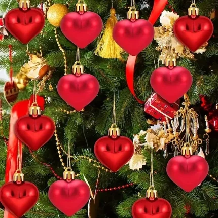 12pcs Christmas Tree Decoration Scene Layout Valentine's Day Gift Red Heart Decoration